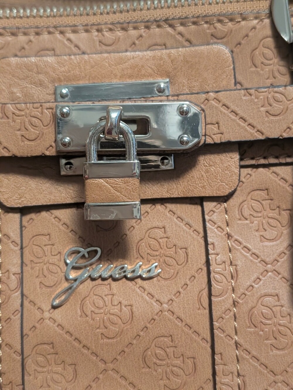 GUESS Women's Katya Multi Compartment Tote Handbag Lock-Front Top Handle Bag